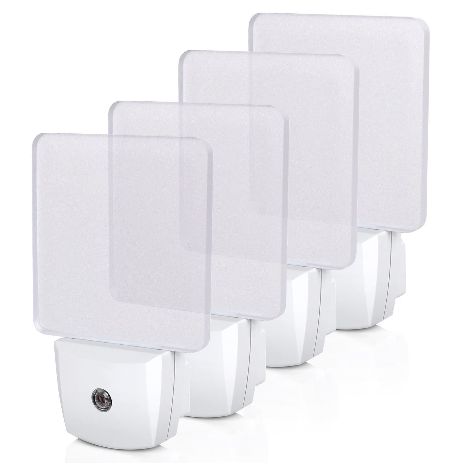 DEWENWILS Night Lights Plug into Wall, Plug in LED Night Lights with Dusk to Dawn Sensor, Cool White Nightlight for Bathroom, Hallway, Kitchen, Frosted Acrylic Shade, 4 Pack