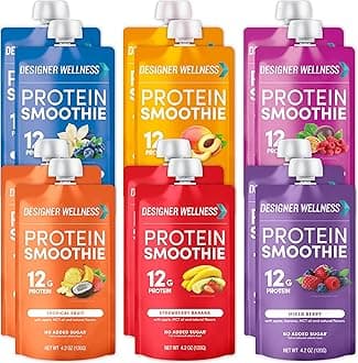 Designer Wellness Protein Smoothie, Real Fruit, 12g Protein, Low Carb, Zero Added Sugar, Gluten-Free, Non-GMO, No Artificial Colors or Flavors, Mix Variety, 12 Count