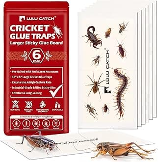 LULUCATCH Cricket Insect Glue Traps - 6 Pack Bug Cockroach Sticky Traps, Large Spider Trap with Pre-Baited Attractant, Highly Effective Glue Boards Indoor, Non-Toxic Pet Safe Pest Control