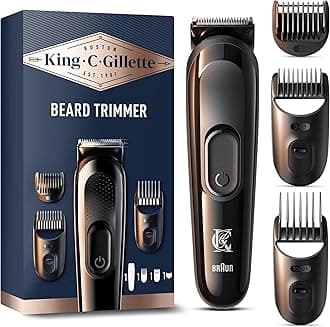 Cordless Beard Trimmer Kit for Men, Electric Razor for Men with Lifetime Sharp Blades, Includes 3 Interchangeable Hair Clipper Combs, Gifts for Men, 2 Pin UK Plug