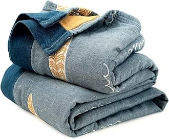 Boho Throw Blanket for Bed 100% Cotton Ultra Soft Rustic Quilt Fall Blanket Fish Printed Farmhouse Decor Bed Blankets,80"×90" All Season Rustic Throw for Sofa Couch Chair