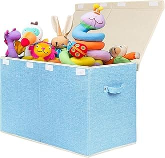 Large Toy Box Chest with Lid, Collapsible Sturdy Toy Bin Storage Organizer Boxes Baskets for Kids, Boys, Girls, Nursery, Playroom, 25"x13" x16" (Linen Blue)