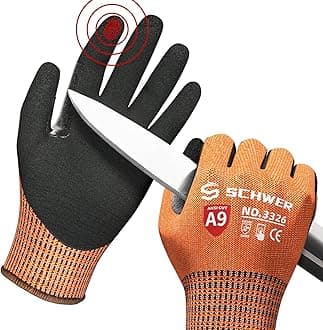 Schwer ProGuard Highest Level Cut Resistant Work Gloves PR3326 for Extreme Protection，ANSI A9 Cut Gloves with Reinforced Thumb, Non Slip, Non PFAS, Durable, Touch-screen, Orange 1 Pair(XXL)