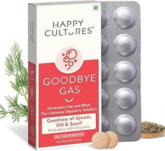 Happy Cultures Goodbye Gas, Chewable Gas Relief Capsules for Digestive Health, Bloating and Indigestion with Simethicone 50mg - 30 Chewables