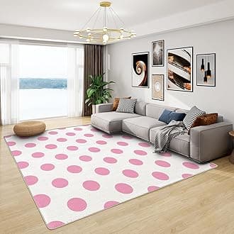 Polka Dot Rug Kids - Pink Polka Dot Rug, Girls Rugs for Living Room Bedroom, Washable Non Slip Soft Small Carpet, Patterned Area Rugs & Home Decor 40x60 cm