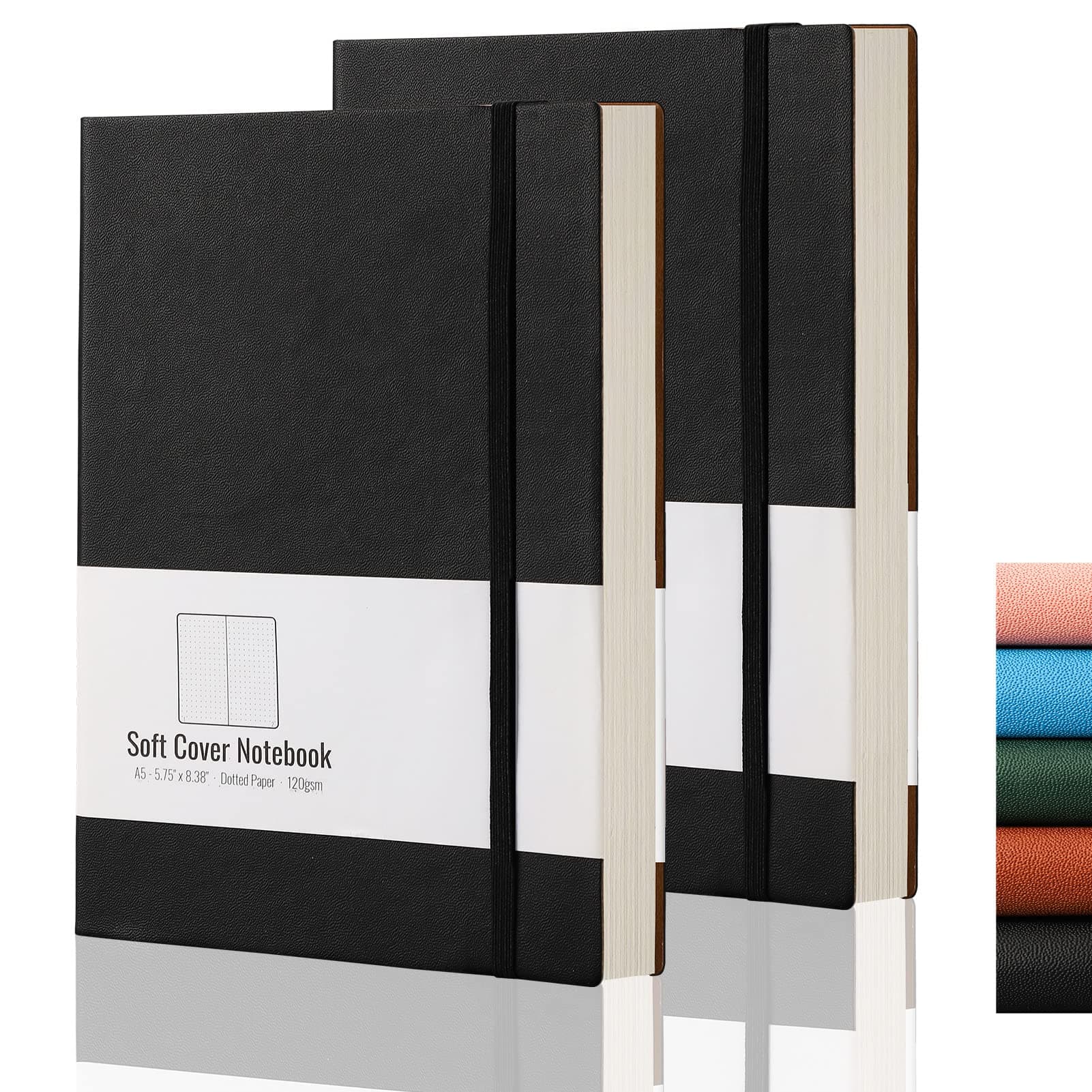 A5 Dotted Bullet Grid Softcover Journals(2-Pack)- AHGXG Dot Grid Notebook 5.75 x 8.38 inch with Premium Thick 120gsm Dot Paper, Total 320 Numbered Pages, blackblack Unknown Binding