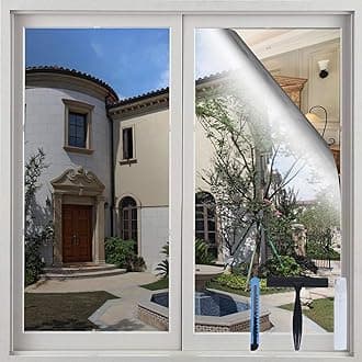 Volcanics One Way Window Film Privacy Film for Glass Windows, Heat Reflective Mirror Window Tint Film Home, Anti Glare Static Cling Window Stickers, Silver 44.5 x 199CM