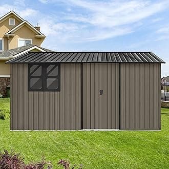 12 x 10 FT Outdoor Storage Shed, Metal Garden Tool Shed with Slooping Roof, L...