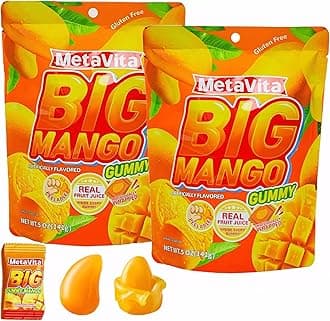 (2 Pack 10oz) MetaVita - Big Mango Gummy Candy – Individually Wrapped Peelable Mango Gummies candy with Real Puree – Chewy, Gluten-Free-Total 282g