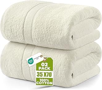 Luxurious Jumbo Bath Sheet 2 Piece, 600 GSM, 35 by 70 Inches, 100% Ring Spun Cotton, Highly Absorbent and Quick Dry Extra Large Bath Towel, Super SoftTowel, Ivory
