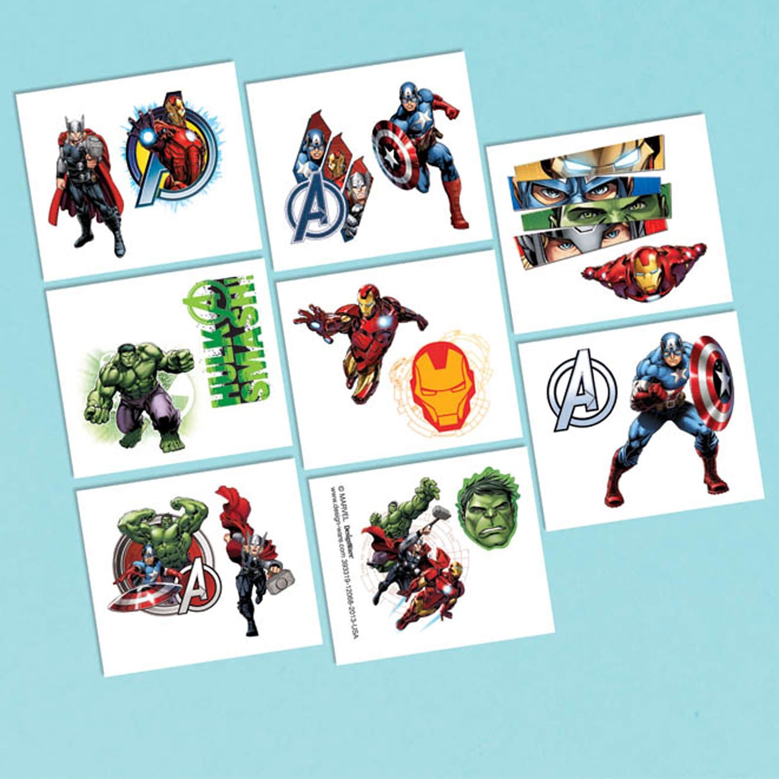 Amscan 16-Piece Avengers Tattoos, Multicolored