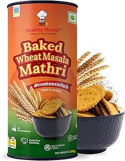 - Healthy Master Baked Wheat Masala Mathri 250g | No Maida | No Palm Oil | Crispy Crunchy Healthy Snack | 100% Wheat | Namkeen Mathi (Pack of 1)