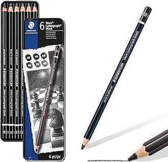 STAEDTLER Drawing Pencils - Mars Lumograph - for Sketching - Assorted Degrees, 8B, 7B, 6B, 4B, 2B, HB - Pack of 6, 100B G6