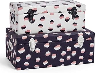 Beautify Storage Trunks Set of 2 - Cherry Blossom Velvet Storage Chests with Black Handles, Stylish Stackable Bedroom Storage for Bedroom, Living room, Dressing room