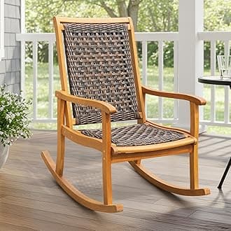 IDZO Lexicon Rocking Chair, 400 lbs, Durable Eucalyptus, Natural Finish, Curvy Design, Ideal for Deck, Patio, Indoor/Outdoor Furniture
