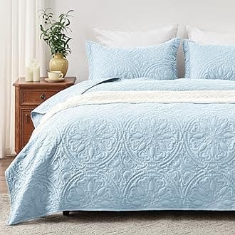 EXQ HomeQuilt Set Full Queen Size Spa Blue 3 Piece,Lightweight Soft Coverlet Mandala Flower Pattern Bedspread Set for All Season(1 Quilt,2 Pillow Shams)