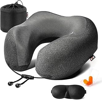 MLVOC Neck Pillow for Traveling, Upgraded 100% Pure Memory Foam Travel Neck Pillow for Airplane Flight Sleep, Breathable & Machine Washable Cover, Travel Kit with 3D Eye Mask, Earplugs & Bag, Black