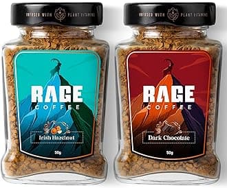 Combo Pack of 2 Flavoured Instant Ground Coffee - 50 gms each of Irish Hazelnut & Dark Chocolate, Glass Bottle