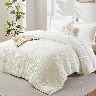 King Size Comforter Set Ivory Seersucker 7 Pieces Bed in a Bag King Comforter Set with Sheets, Luxury Soft Bedding Sets with Down Alternative Comforter, Sheets, Pillowcases & Shams All Seasons