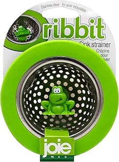 Ribbit Kitchen Sink Strainer Basket, Fits All Standard Sinks, Stainless Steel, Cute Garbage Disposal Drain Cover, 4.5-Inch, Green Frog