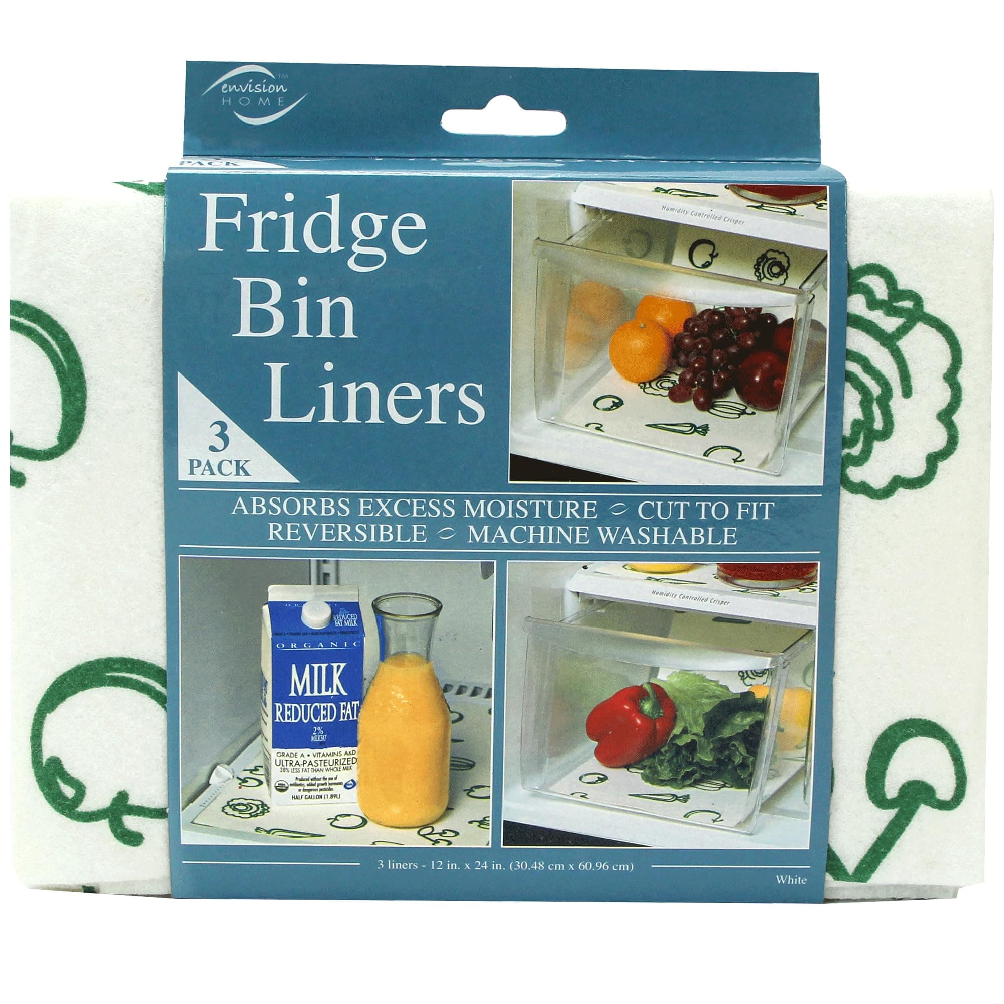 Refrigerator Liners, Shelf Liner, Absorbent Fridge Liners, 12 Inch x 24 Inch, Veggie Print, 3 Pack