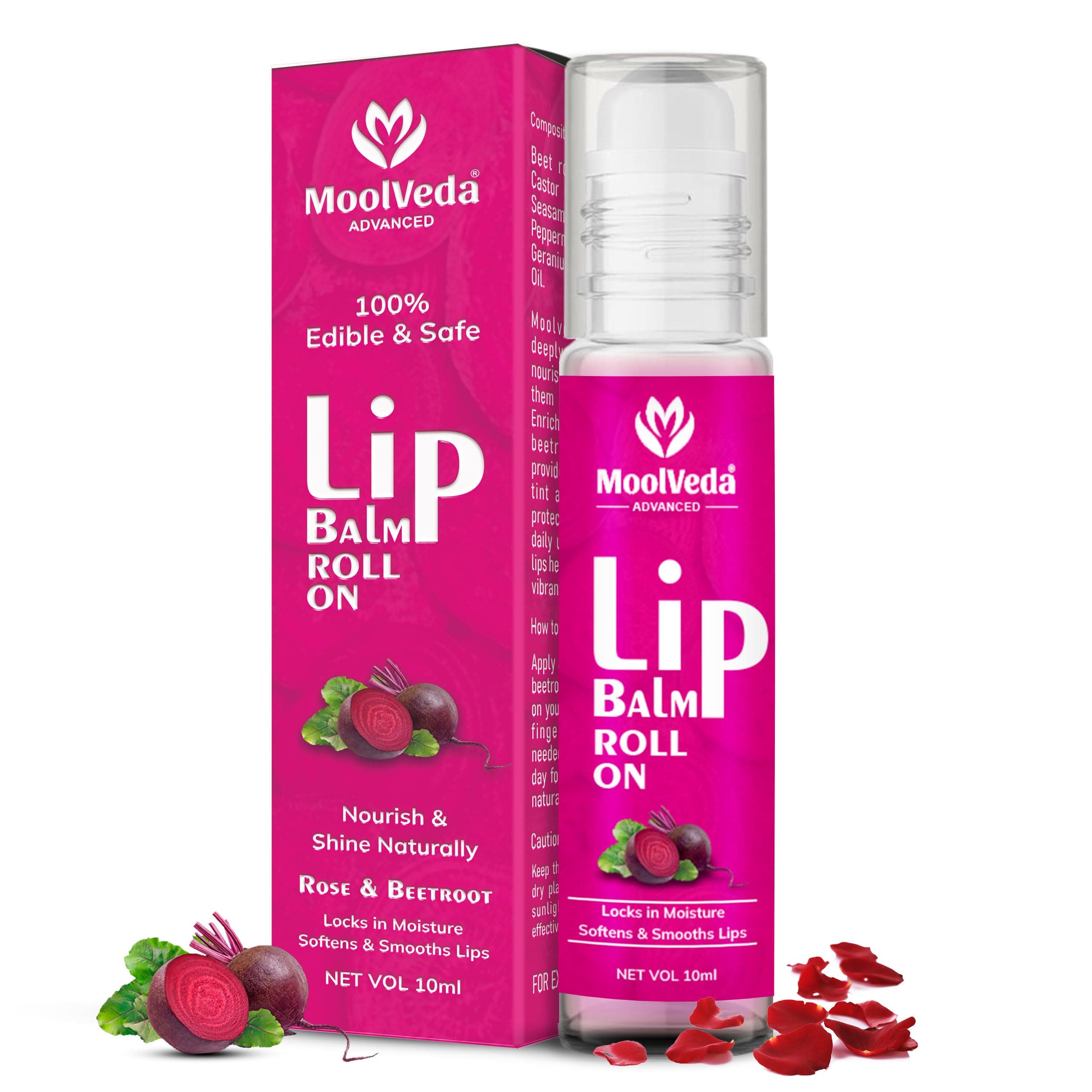- Lip Balm Roll on with beetroot rose & 100% edible ingredients & no chemicals, 10ml