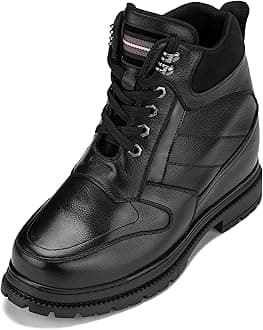 Calden Men's Invisible Height Increasing Elevator Shoes - Black Pebble Grain Leather Lace-up Ankle Boots with Extra Tall - 5.2 Inches Taller - K881805 - Size 8 D(M) US