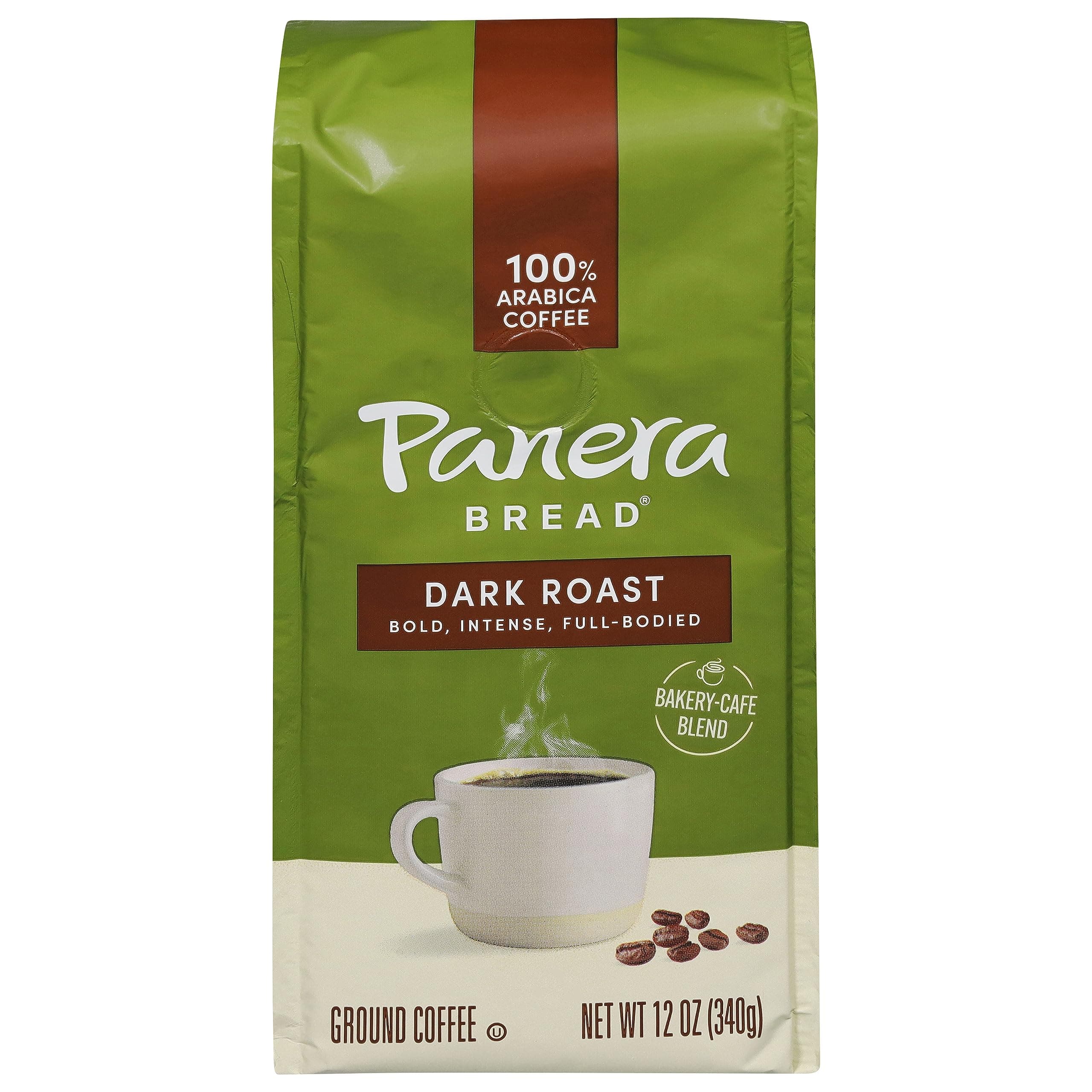 Panera Dark Roast Ground Coffee, - Bold Breakfast Brew with Dark Chocolate Finish - 100% Arabica Beans, Sustainably Sourced - Kosher, Dairy-Free - Cafe Quality for Home Brewing 12oz Bag