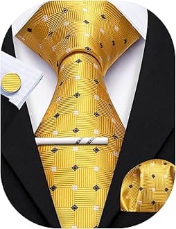 Men Plaid/Striped Ties Set Silk Business Wedding Formal Fashion Necktie and Pocket Square Cufflinks Set