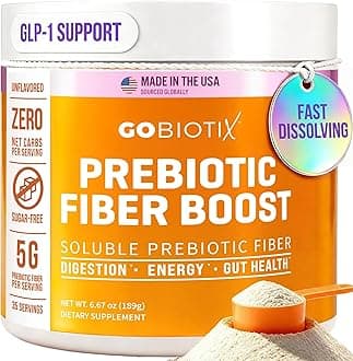 GOBIOTIX Fiber Supplement Powder with Prebiotics for Digestive Health and GLP-1 Support, Soluble Fiber for Gut Health & Debloat, Keto, Vegan, Gluten & Sugar Free, 35 Servings (1 Pack)