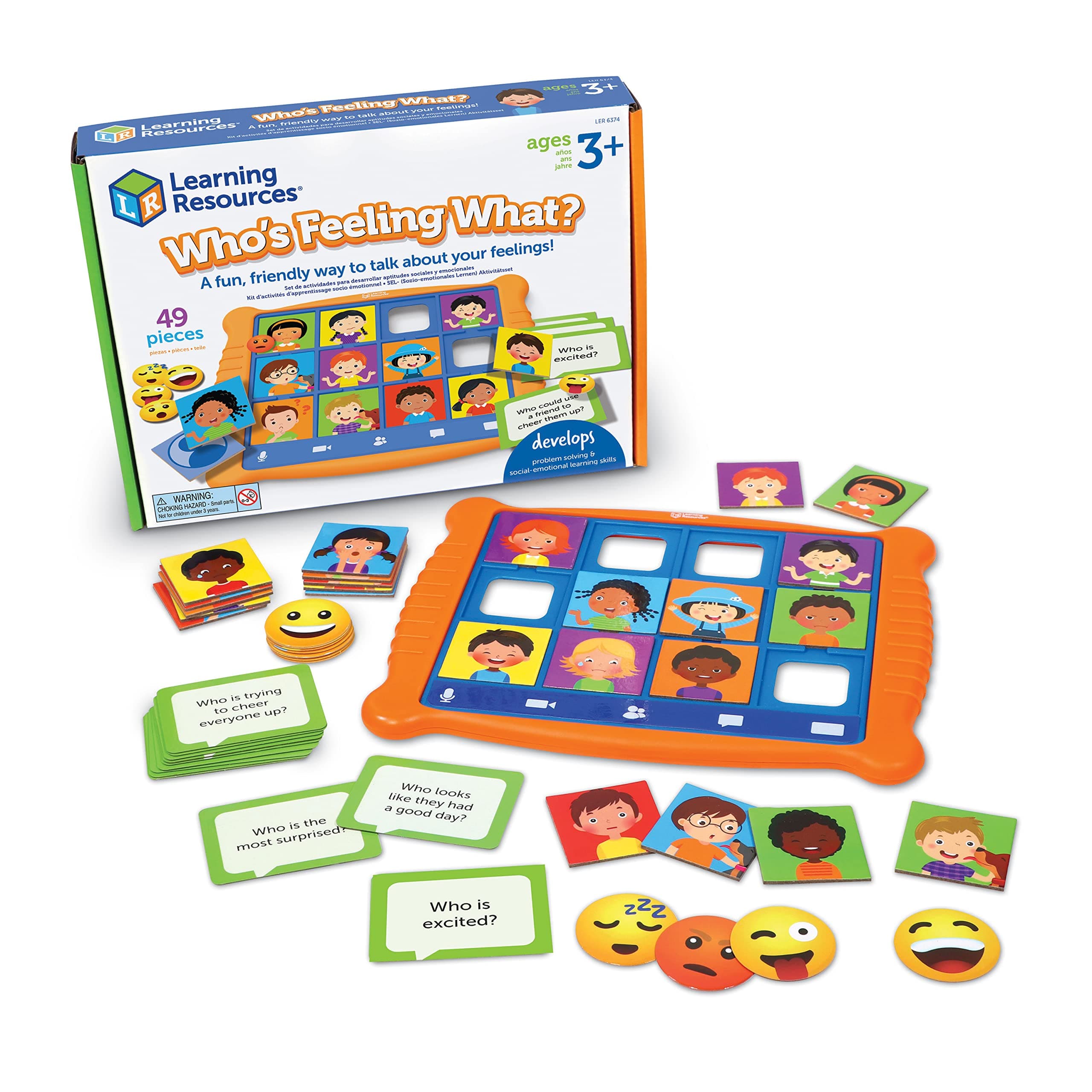 Learning Resources Socio-Emotional Learning Games Who Feels What?, Communication Games for Kids, Emotional Toys, Emotional Toys for Kids, Toys about Feelings, 49 Pieces, 3+