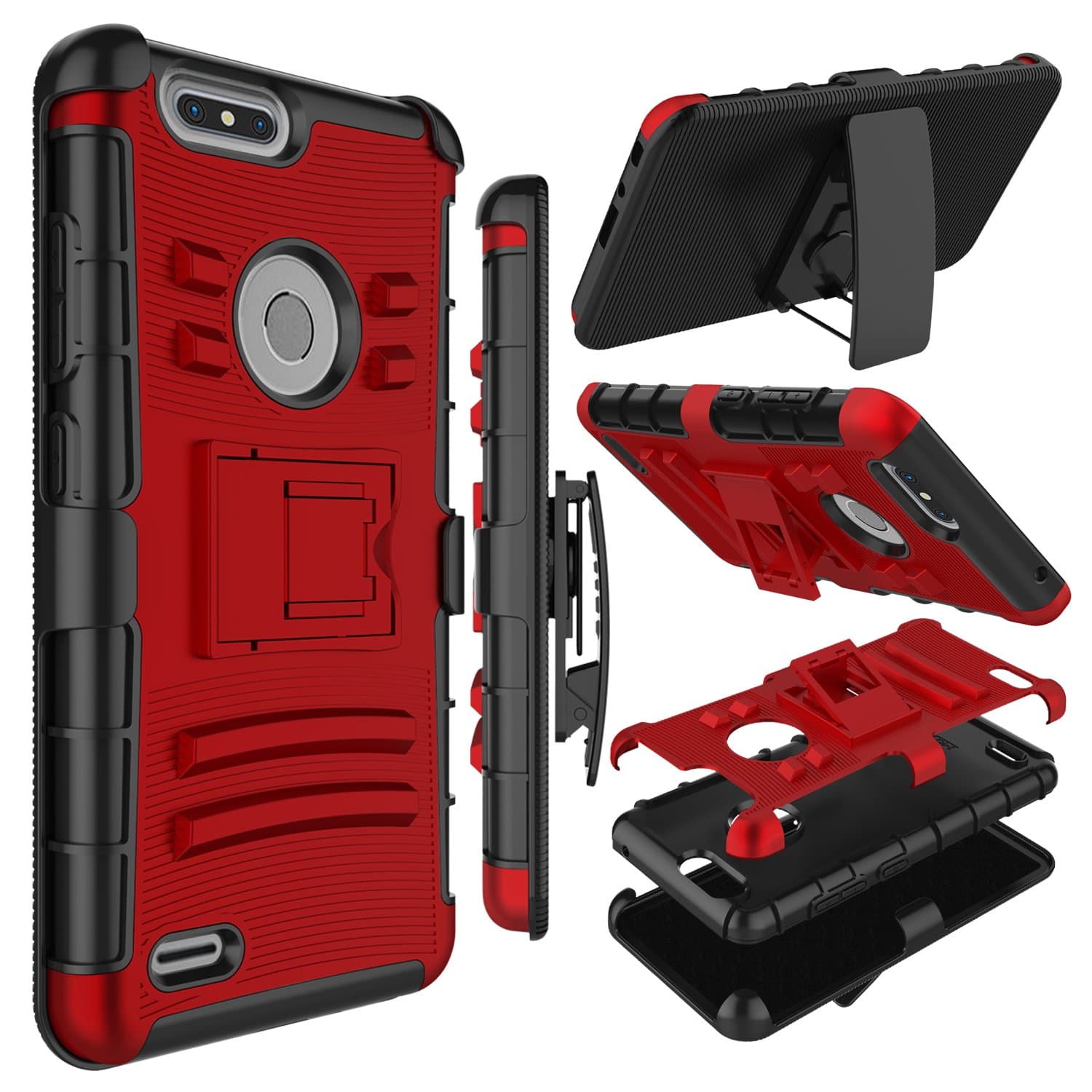 Zenic Compatible with ZTE Blade Z Max Case, ZTE ZMax Pro 2 Case, Heavy Duty Shockproof Full-Body Protective Hybrid Case with Swivel Belt Clip and Kickstand Compatible with ZTE Sequoia/Z982 (Red)