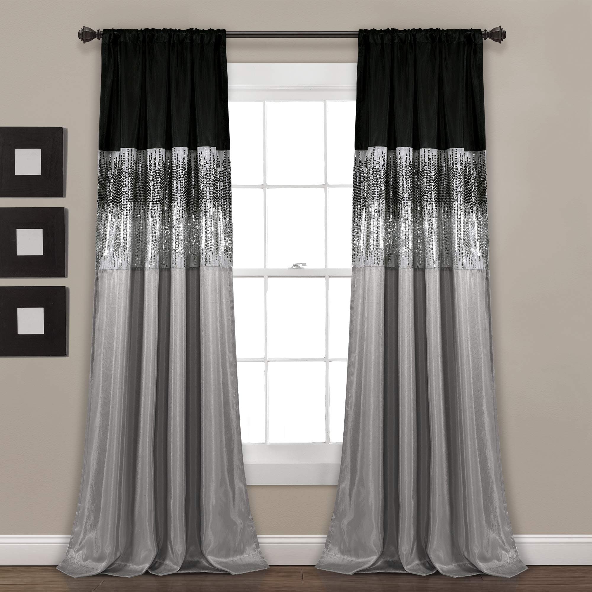Lush Decor Night Sky Window Curtain Single Panel, Faux Silk Polyester, Silver and Black, 42" W x 84" L (Pack of 1)