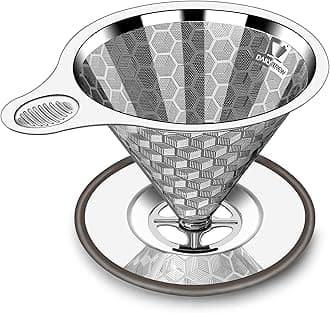 dailybrewTriple Layer Pour Over Coffee Filter Durable Pour Over Coffee Dripper Easy Clean Metal Cone Filter Paperless Stainless Steel Pour Over Coffee Maker With Holder 2 Cup (BASE)