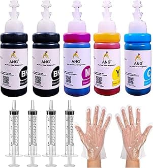 - ANG Refill Kit Combo Pack for Inkjet Cartridge Refill Inks – 100g Per Bottle (Cyan, Magenta, Yellow, Black) with Syringe & Gloves