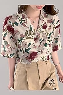 Leriya Fashion Women's Floral Print Summer Shirt| Short Sleeve Button Down Casual Blouse| Lightweight Beach Vacation Top for Women