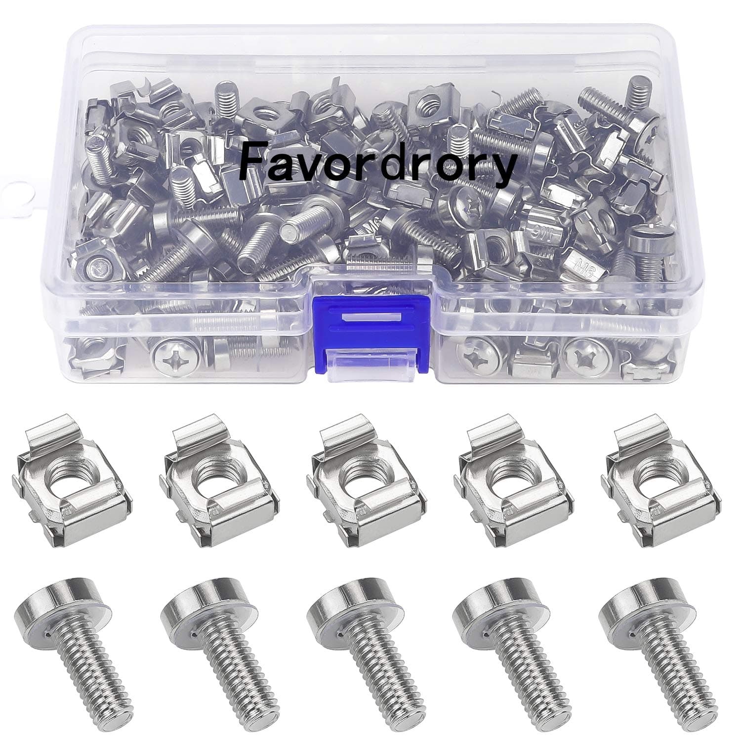 M6 x 20mm Rack Mount Cage Nuts, Screws and Washers (60 Pack, Carbon Steel, Silver, Server Rack and Cabinet Environments)