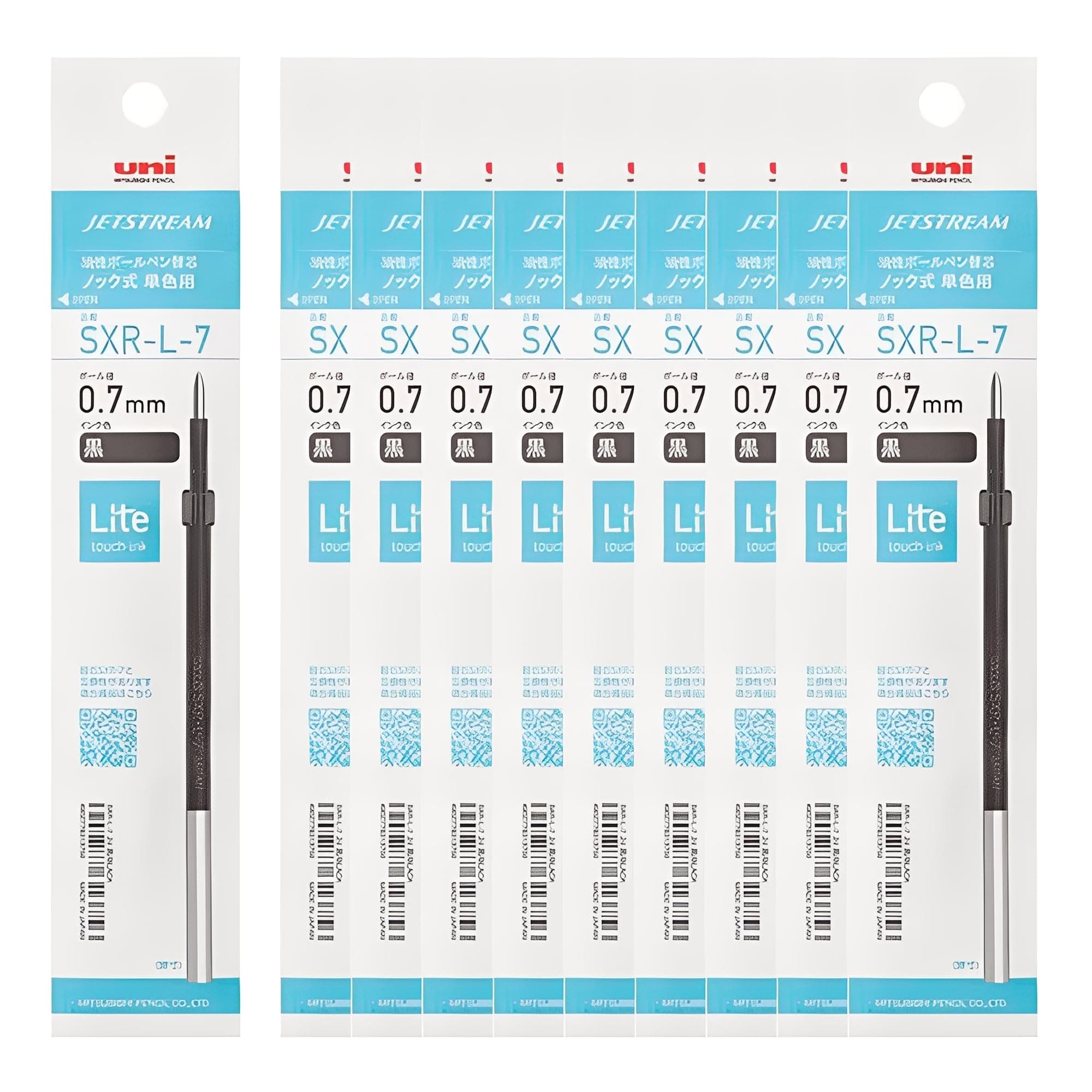 Uni Jetstream Lite Touch Ink Refill, for Retractable Single-Color Pen Type, 0.7mm Medium Point, Black Ink, SXRL7.24, Box of 10