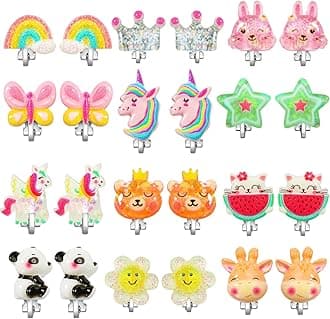 Clip On Earrings for Little Girls, Bling Rainbow Earrings for Kids Party Favor