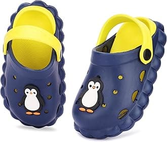 GLJ Little AngelToddler Clogs Slippers, 12 Months to 3 Years, Baby Boy, Waterproof, Lightweight, Cute Cartoon Penguin Design