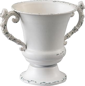 SOFE Distressed White Metal Vase, Decorative Rustic Flower Vase for Wedding Home Decor, 7 Inch Tall Small Urn Planter, Ideal Shelf Decor, Living Room Kitchen Office Table Centerpieces