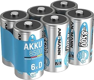 ANSMANN Rechargeable D Batteries 8500mAh maxE ready2use NiMH Professional D Battery pre-charged Power Accu for flashlight (6-Pack)
