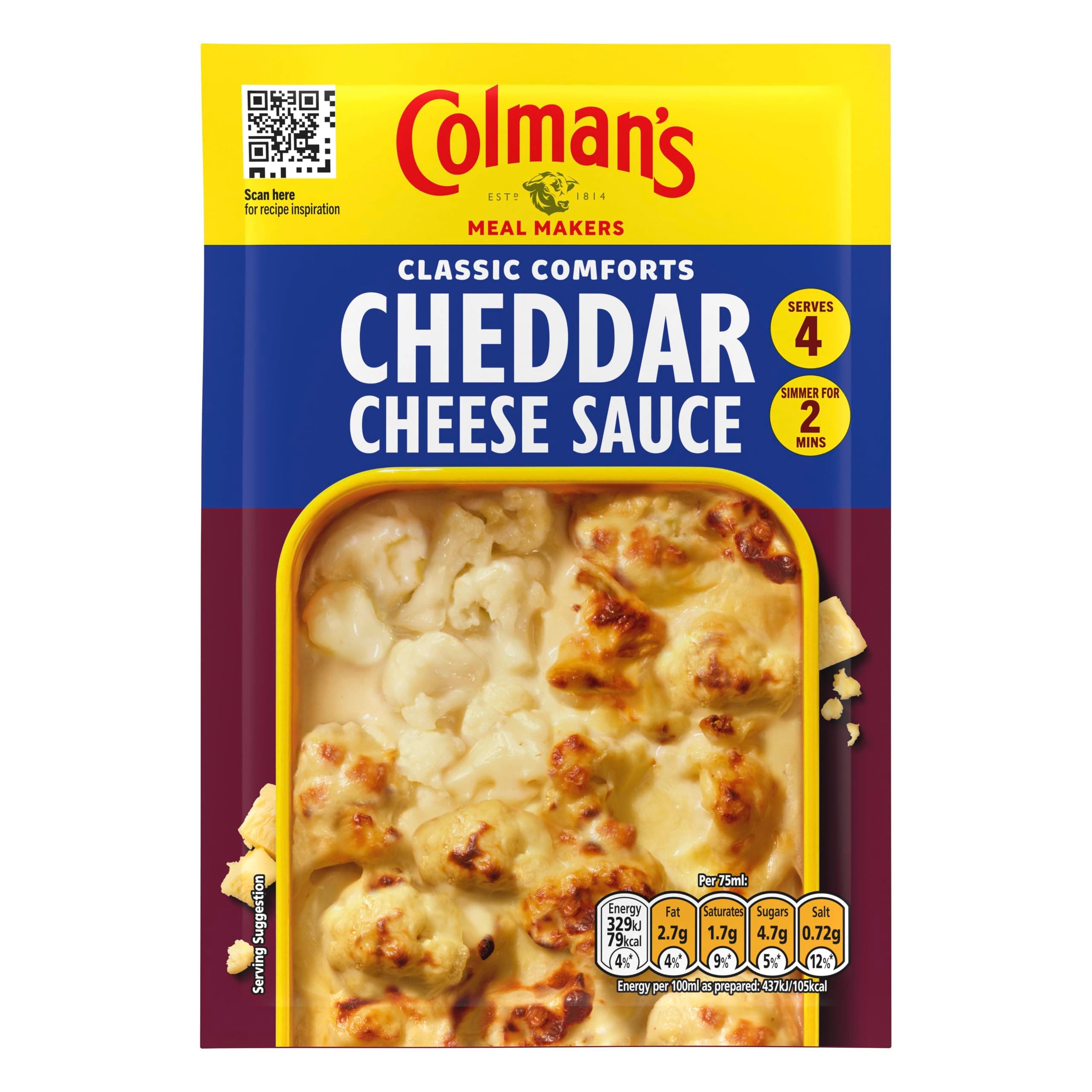 Colman's Classic Comforts Cheddar Cheese Sauce Meal Maker perfect with vegetables and pasta quick to prepare sauce mix 40 g
