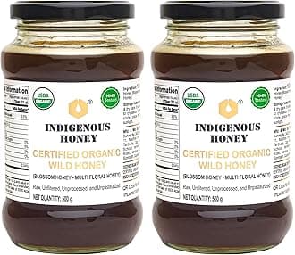 INDIGENOUS HONEY Raw Organic Honey Unprocessed USDA Certified Unfiltered Unpasteurized Pure Natural Original Honey - 500 g Glass Jar (Pack of 2)