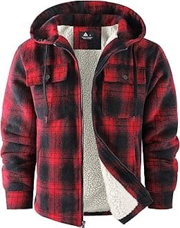 SCODI Men's Flannel Shirt Jacket Fleece Sherpa Lined Plaid Jackets Coat Full Zip Up Hoodie Winter Outwear