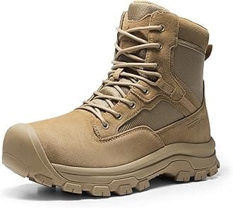 NORTIV 8 Men's Waterproof Work Military Tactical Boots Rubber Toe Leather Outdoor Hiking Motorcycle Combat Boots