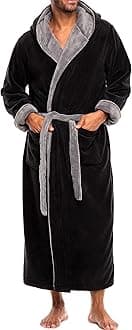 Mens Robe with Hood, Plush Fleece Hooded Mens Bathrobe, Big and Tall Bath Robe for Men