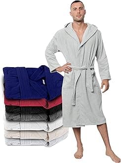 Twinzen Men's Bathrobe, Dressing Gown 100% Cotton (350 g/m²) Oeko-Tex® Certified, Bathrobe with Hood, 2 Pockets, Belt