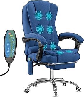Blisswood PC Gaming Chair with 8-Point Vibration Massage – Ergonomic Office Chair with Footrest, 135° Reclining, Adjustable Height and Comfy Cushioned Back Support Seat for Adults & Students - Blue