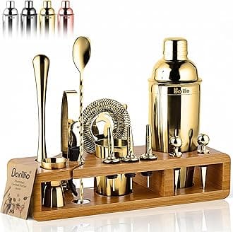 Black 23-Piece Bartender Kit Cocktail Shaker Set by BARILLIO: Stainless Steel Bar Tools With Sleek Bamboo Stand, Velvet Carry Bag & Recipes Booklet | Ultimate Drink Mixing Adventure